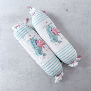 Fuzzy Bear On A Plane Hand Block Print Cotton Quilt Set