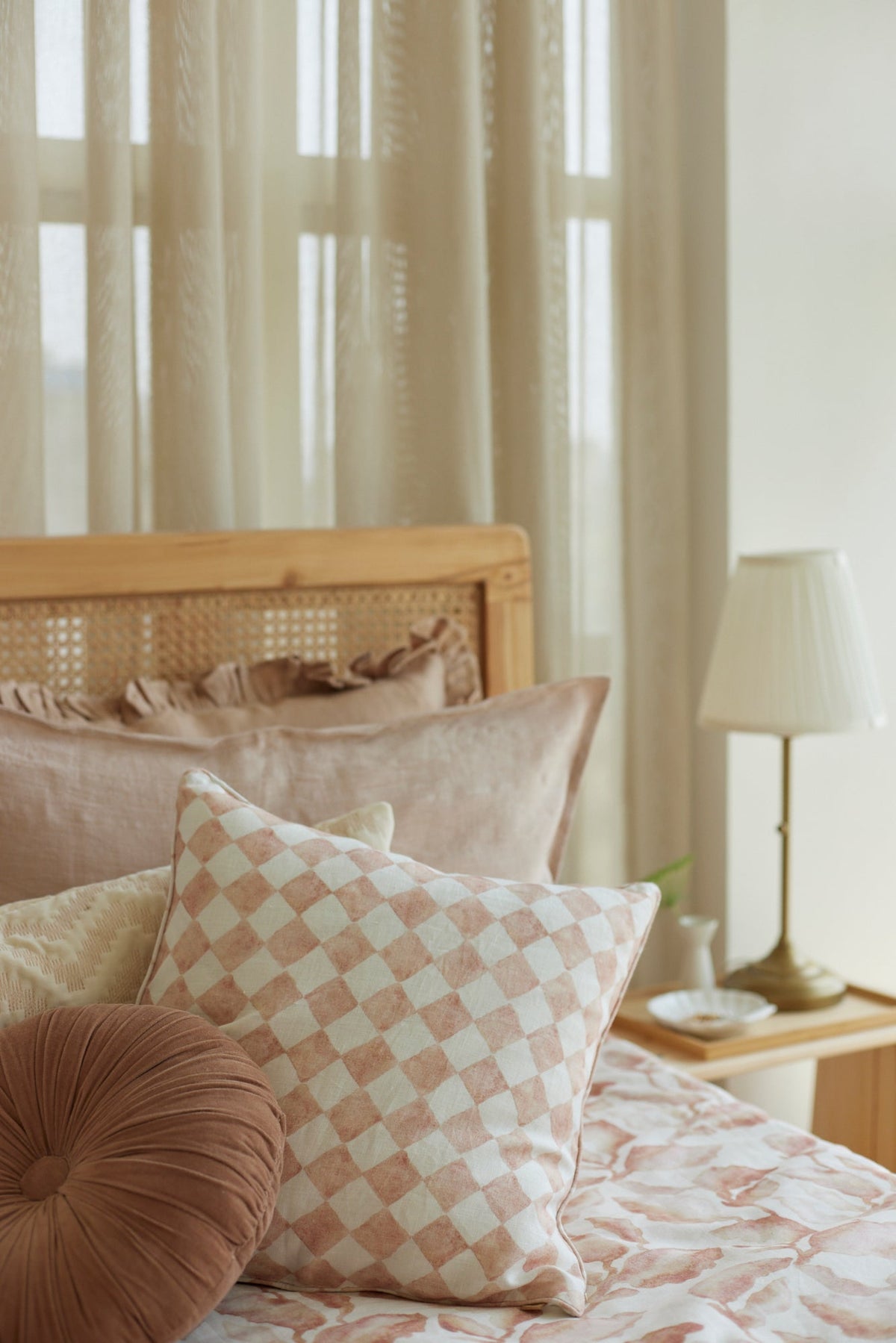 Checker Blush Oblong Cushion Cover by Sanctuary Living - Home Artisan