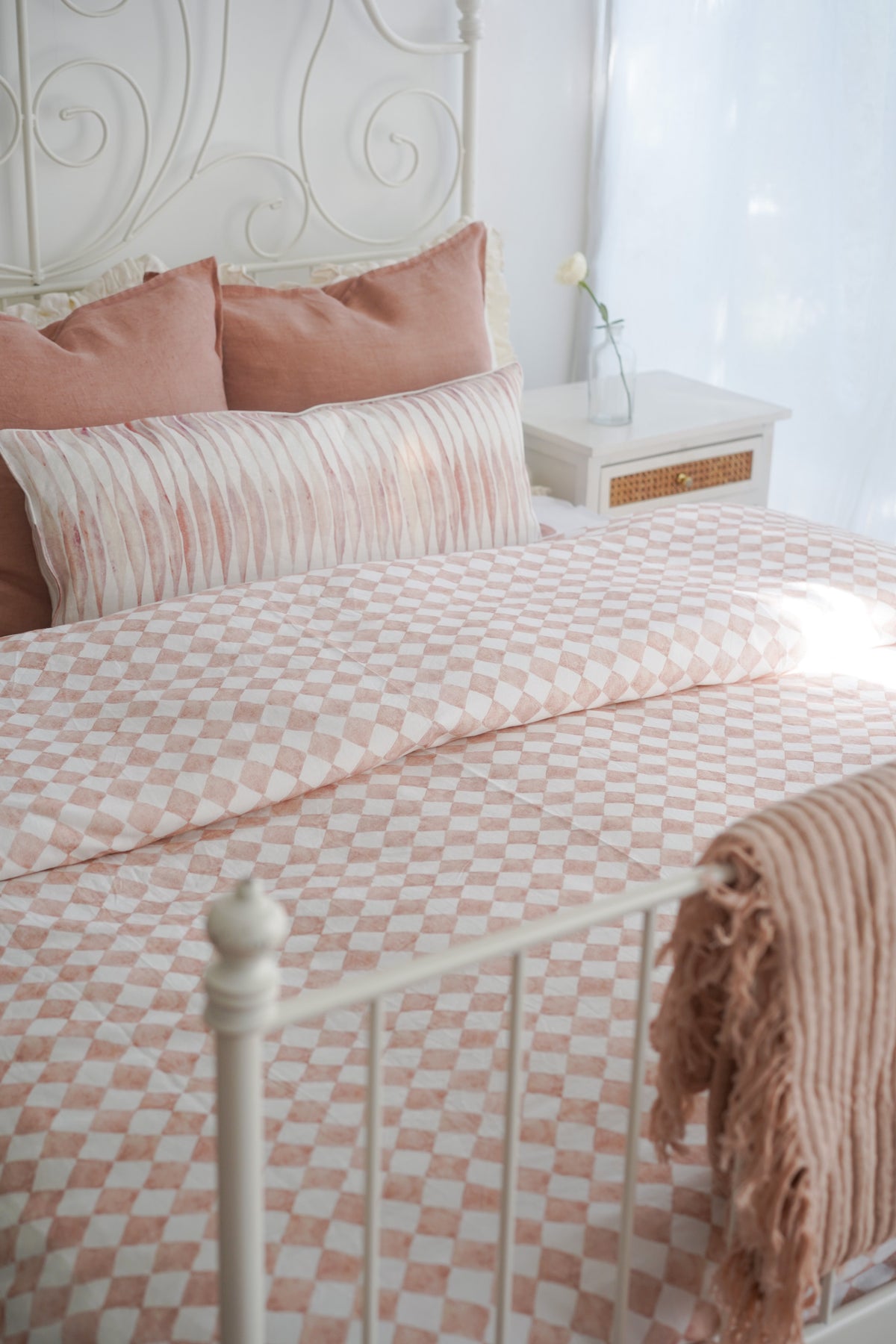 Checker Blush Duvet Cover with 2 Pillow Covers (Set of 3) by Sanctuary Living - Home Artisan