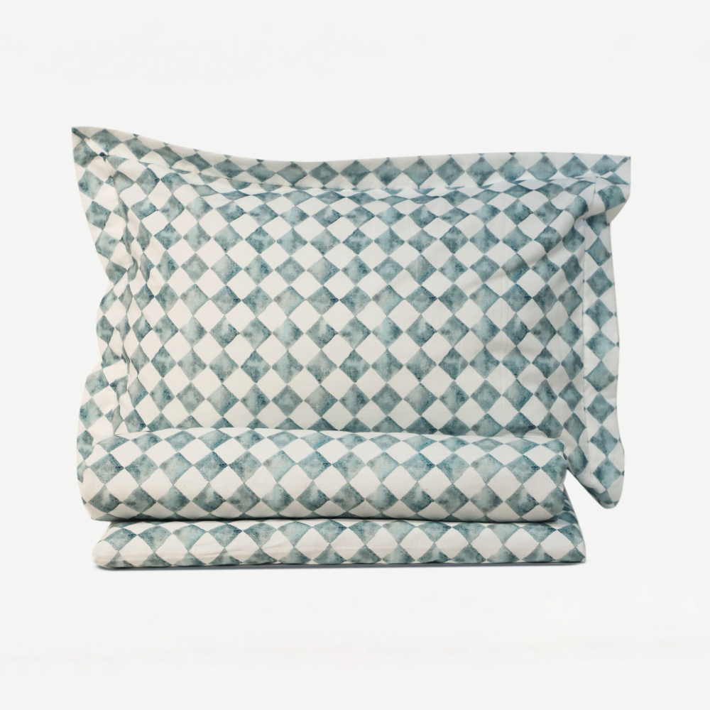 Checker Blue Duvet Cover with 2 Pillow Covers (Set of 3) by Sanctuary Living - Home Artisan