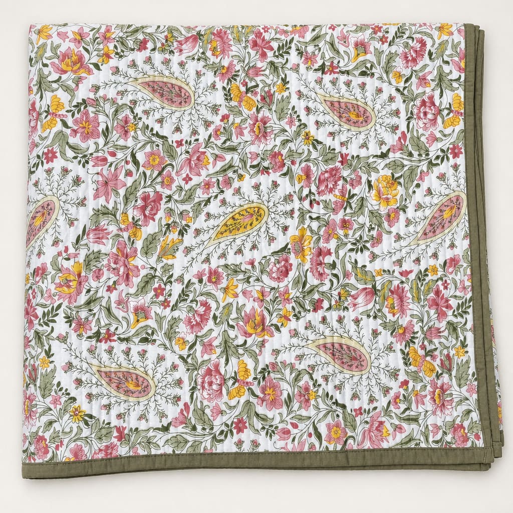 Lillian Vintage Botanical Floral King-Size Cotton Bed Cover with Pillow Cases