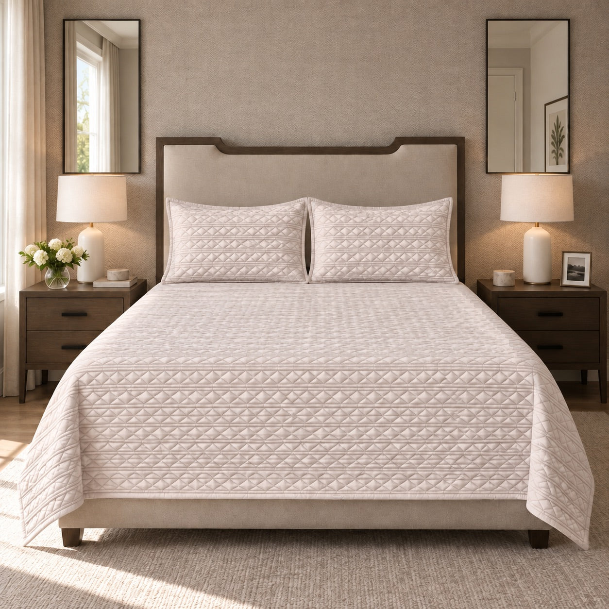 Elara Diamond Quilted Cotton Sateen Bed Cover Set with Pillow Cases - Home Artisan