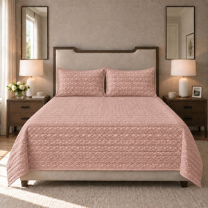 Rosalie Diamond Quilted Cotton Sateen Bed Cover Set with Pillow Cases (Dustry Pink)