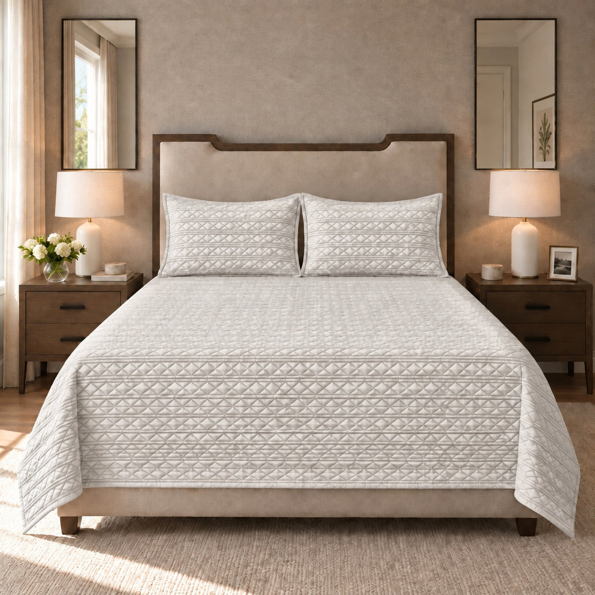 Selene Diamond Quilted Cotton Sateen Bed Cover Set with Pillow Cases - Home Artisan