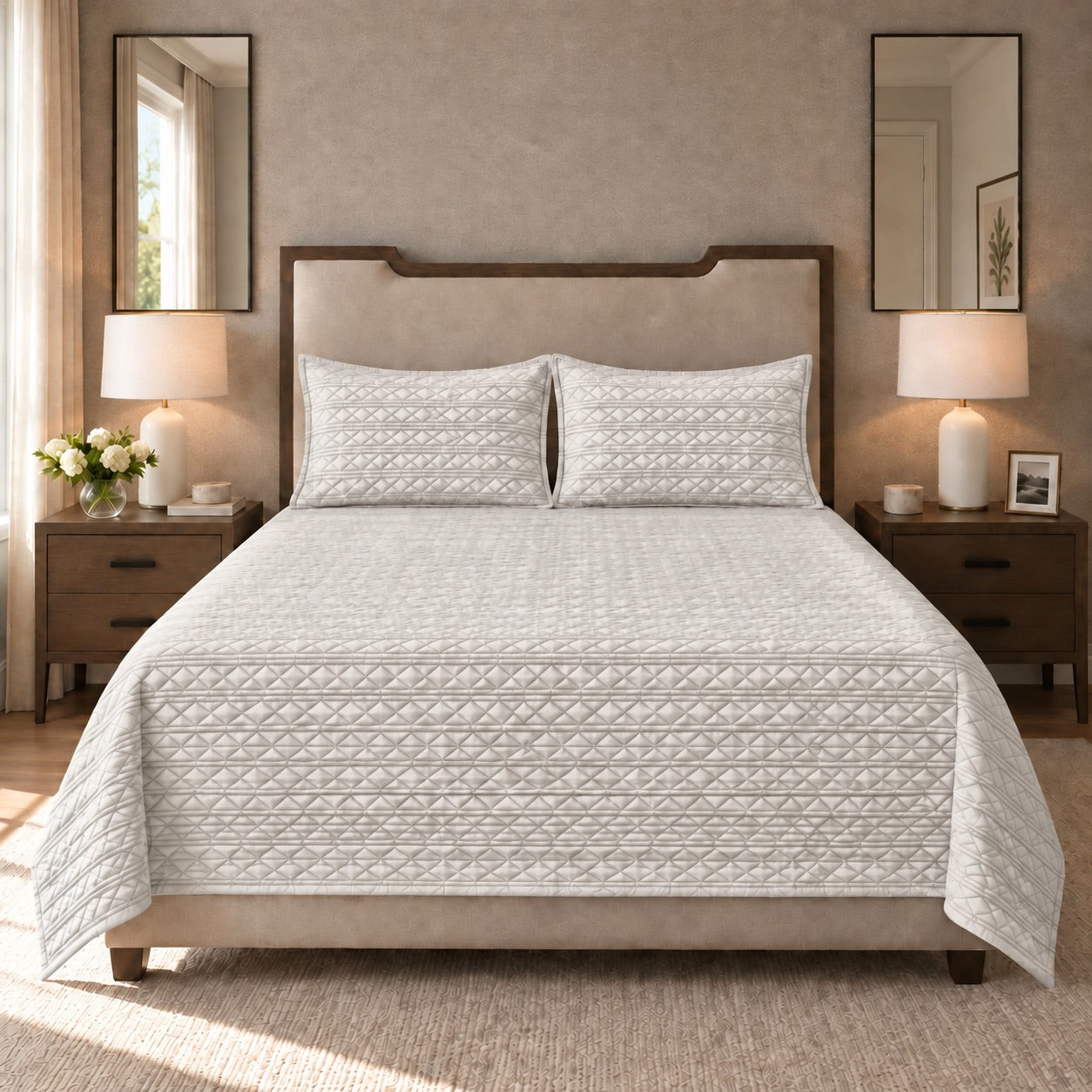 Selene Diamond Quilted Cotton Sateen Bed Cover Set with Pillow Cases - Home Artisan