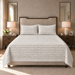 Selene Diamond Quilted Cotton Sateen Bed Cover Set with Pillow Cases - Home Artisan