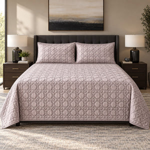 Amara Lattice Quilted Cotton Sateen Bed Cover Set with Pillow Cases - Home Artisan