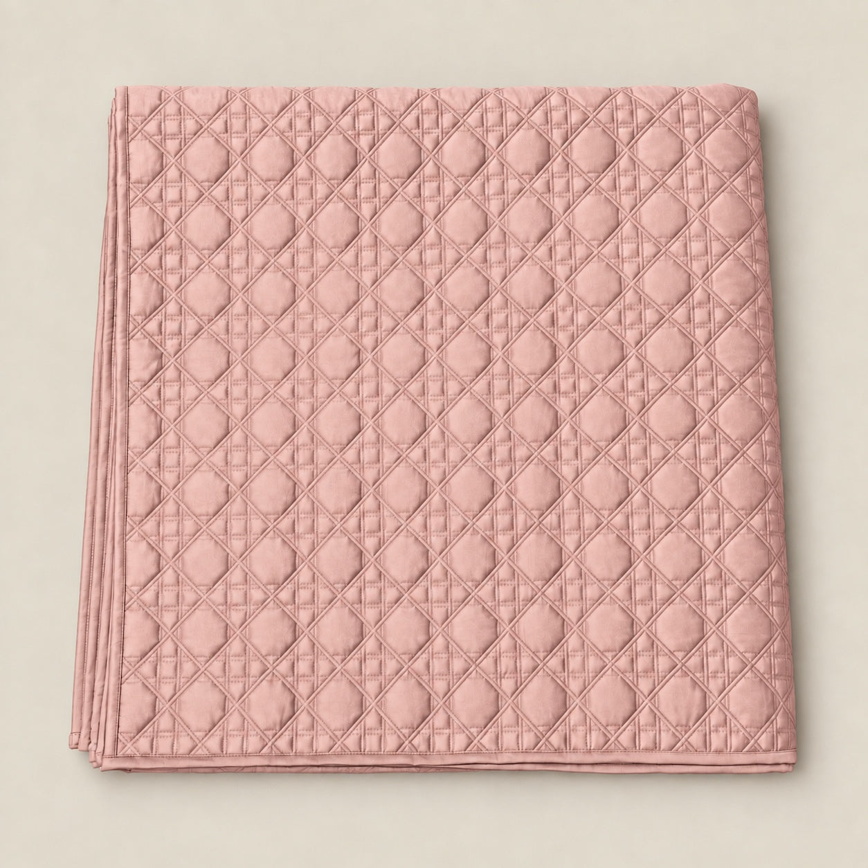 Floria Lattice Quilted Cotton Sateen Bed Cover Set with Pillow Cases (Dusty Pink)