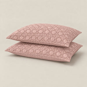 Floria Lattice Quilted Cotton Sateen Bed Cover Set with Pillow Cases (Dusty Pink)