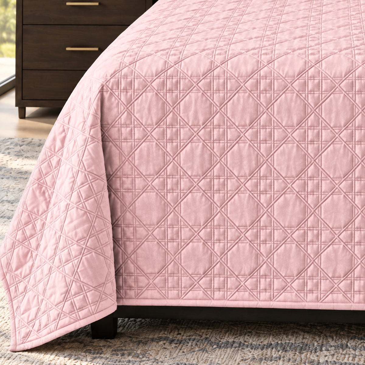 Floria Lattice Quilted Cotton Sateen Bed Cover Set with Pillow Cases - Home Artisan