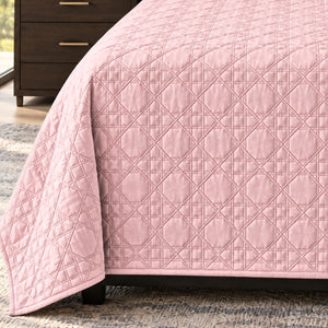 Floria Lattice Quilted Cotton Sateen Bed Cover Set with Pillow Cases - Home Artisan