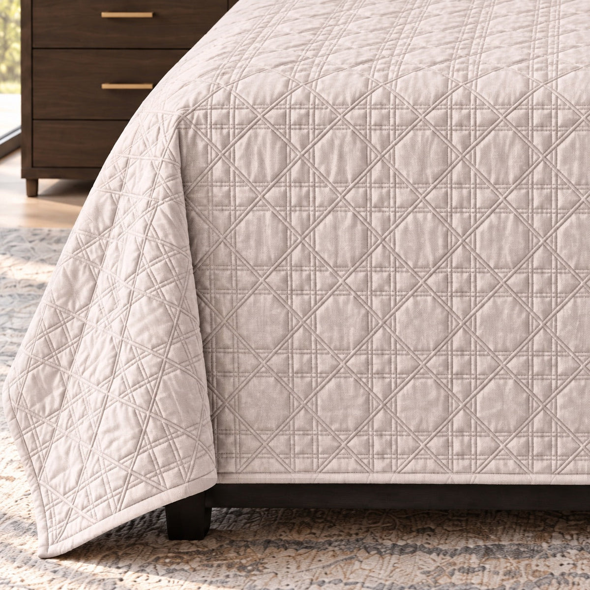 Aurelia Lattice Quilted Cotton Sateen Bed Cover Set with Pillow Cases - Home Artisan
