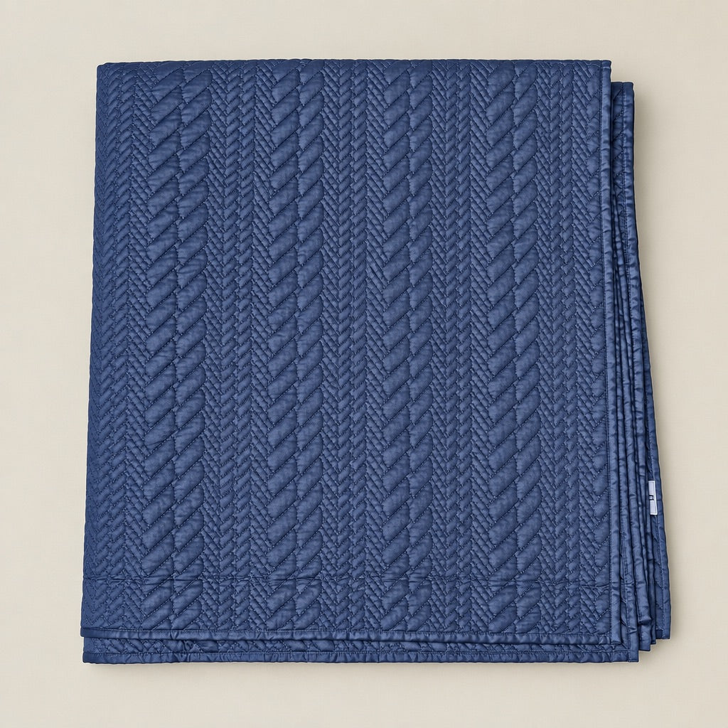 Caspian Braided Pattern Quilted Cotton Sateen Bed Cover Set with Pillow Cases - Home Artisan