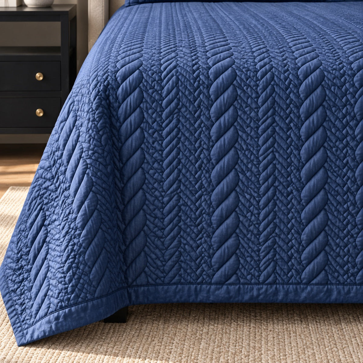 Caspian Braided Pattern Quilted Cotton Sateen Bed Cover Set with Pillow Cases - Home Artisan