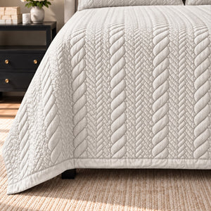 Bianca Braided Pattern Quilted Cotton Sateen Bed Cover Set with Pillow Cases - Home Artisan