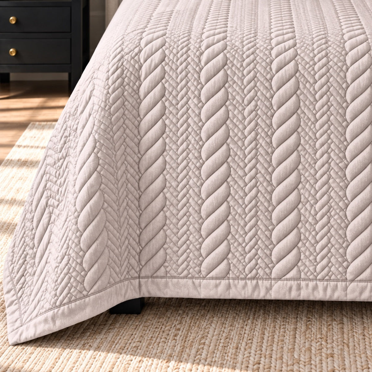 Sienna Braided Pattern Quilted Cotton Sateen Bed Cover Set with Pillow Cases - Home Artisan