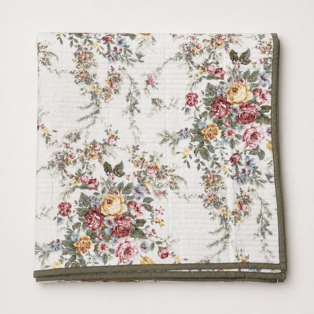 Adeline Vintage Floral King-Size Cotton Bed Cover with Pillow Cases - Home Artisan