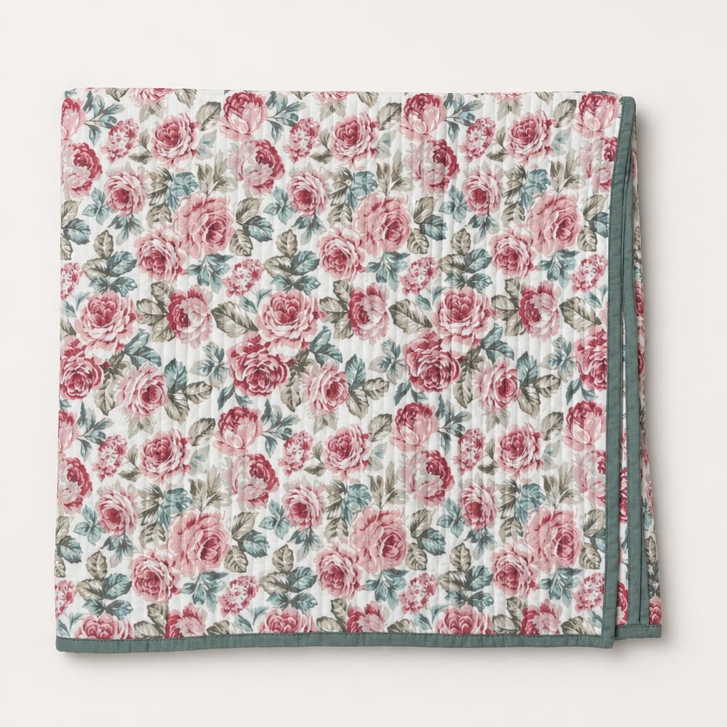 Florina Pink Rose Garden King-Size Cotton Bed Cover with Pillow Cases - Home Artisan