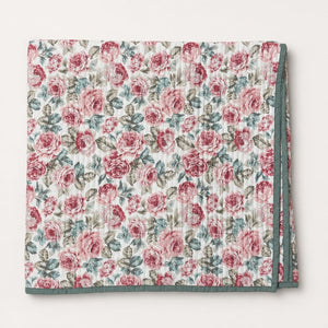 Florina Pink Rose Garden King-Size Cotton Bed Cover with Pillow Cases - Home Artisan