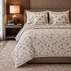 Amara Ivory & Taupe Botanical 6-Piece King Size Comforter Bedding Set - Home Artisan