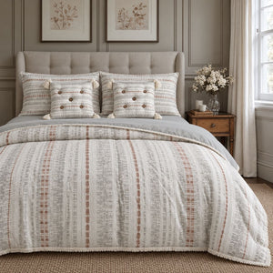 Sienna Ivory & Grey Striped 6-Piece King Size Comforter Bedding Set - Home Artisan