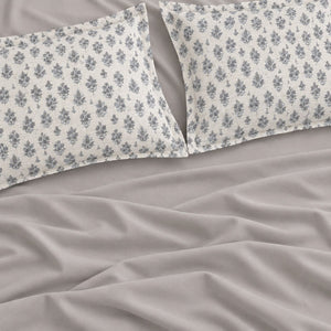 Odette Ivory & Blue-Grey Floral Motif 6-Piece King Size Comforter Bedding Set - Home Artisan