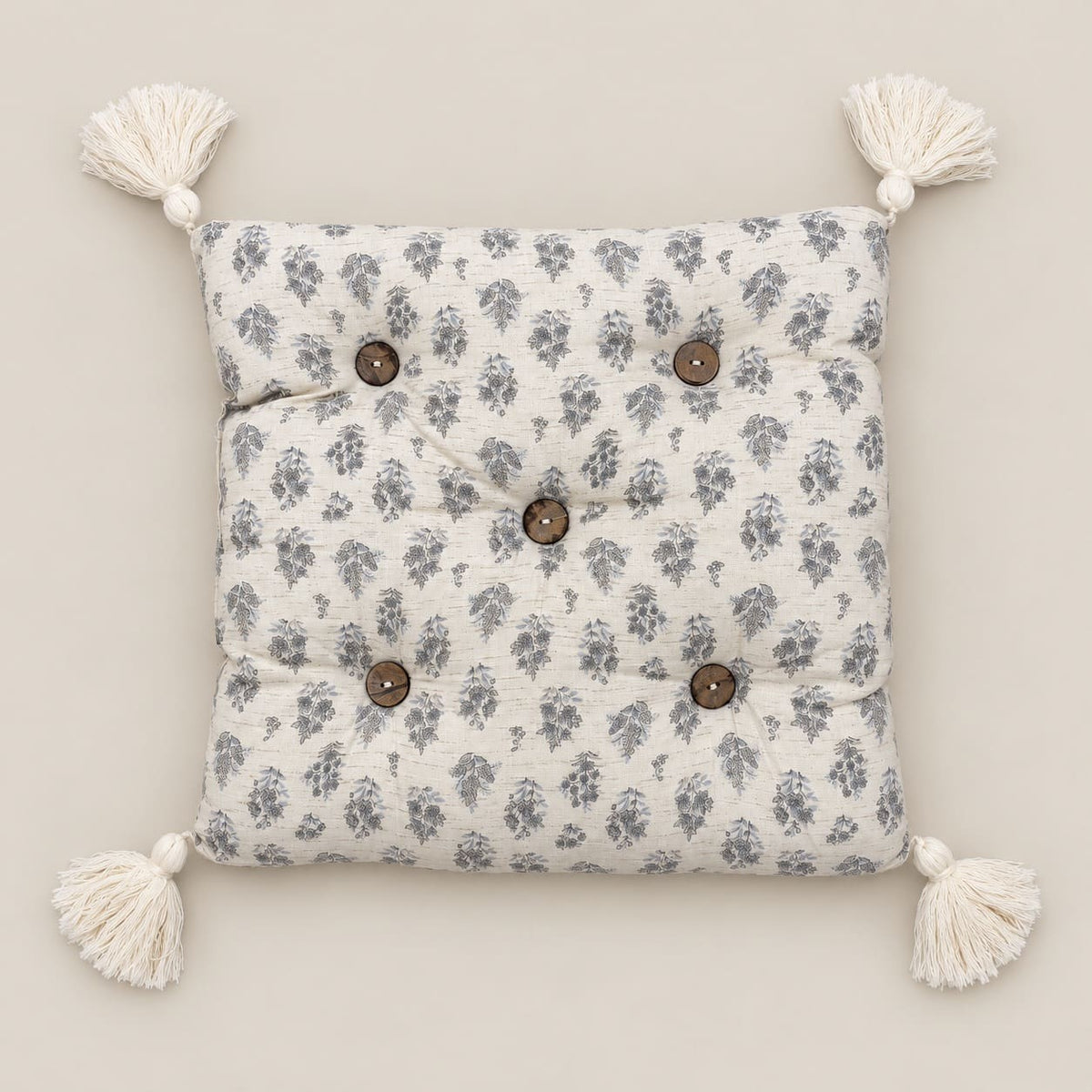 Odette Ivory & Blue-Grey Floral Motif 6-Piece King Size Comforter Bedding Set - Home Artisan