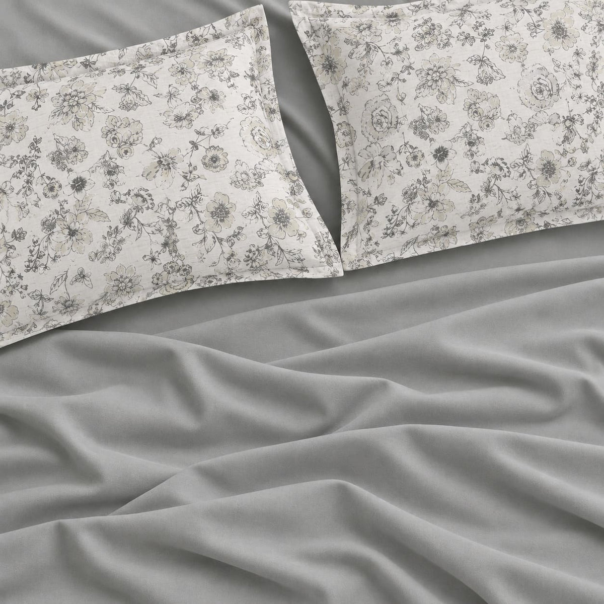 Viola Ivory & Sage-Grey Botanical Floral 6-Piece King Size Comforter Bedding Set - Home Artisan