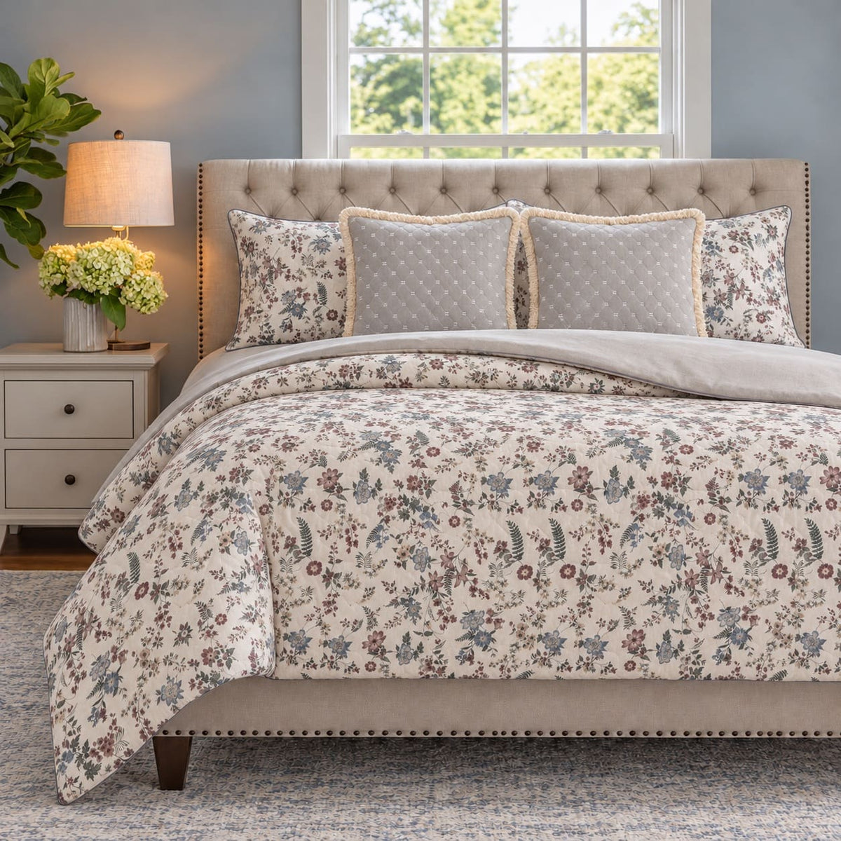Zinnia Multicolour Botanical Floral 6-Piece King Size Comforter Bedding Set - Home Artisan