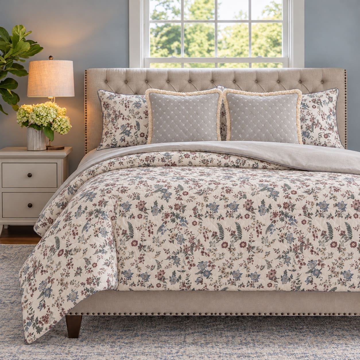 Zinnia Multicolour Botanical Floral 6-Piece King Size Comforter Bedding Set - Home Artisan