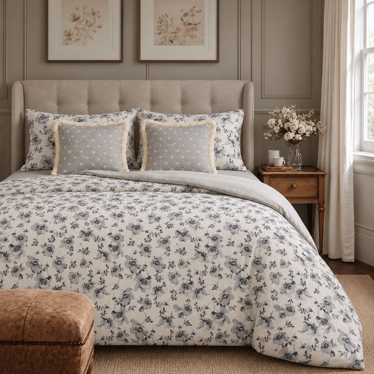 Aster Blue Floral 6-Piece King Size Comforter Bedding Set - Home Artisan