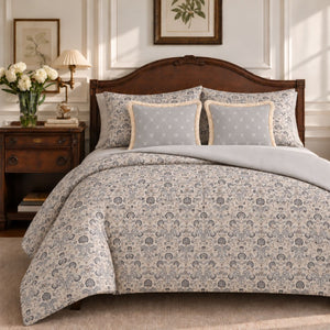Dahlia Grey Ornamental Floral 6-Piece King Size Comforter Bedding Set - Home Artisan