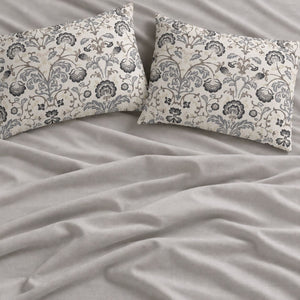 Dahlia Grey Ornamental Floral 6-Piece King Size Comforter Bedding Set - Home Artisan