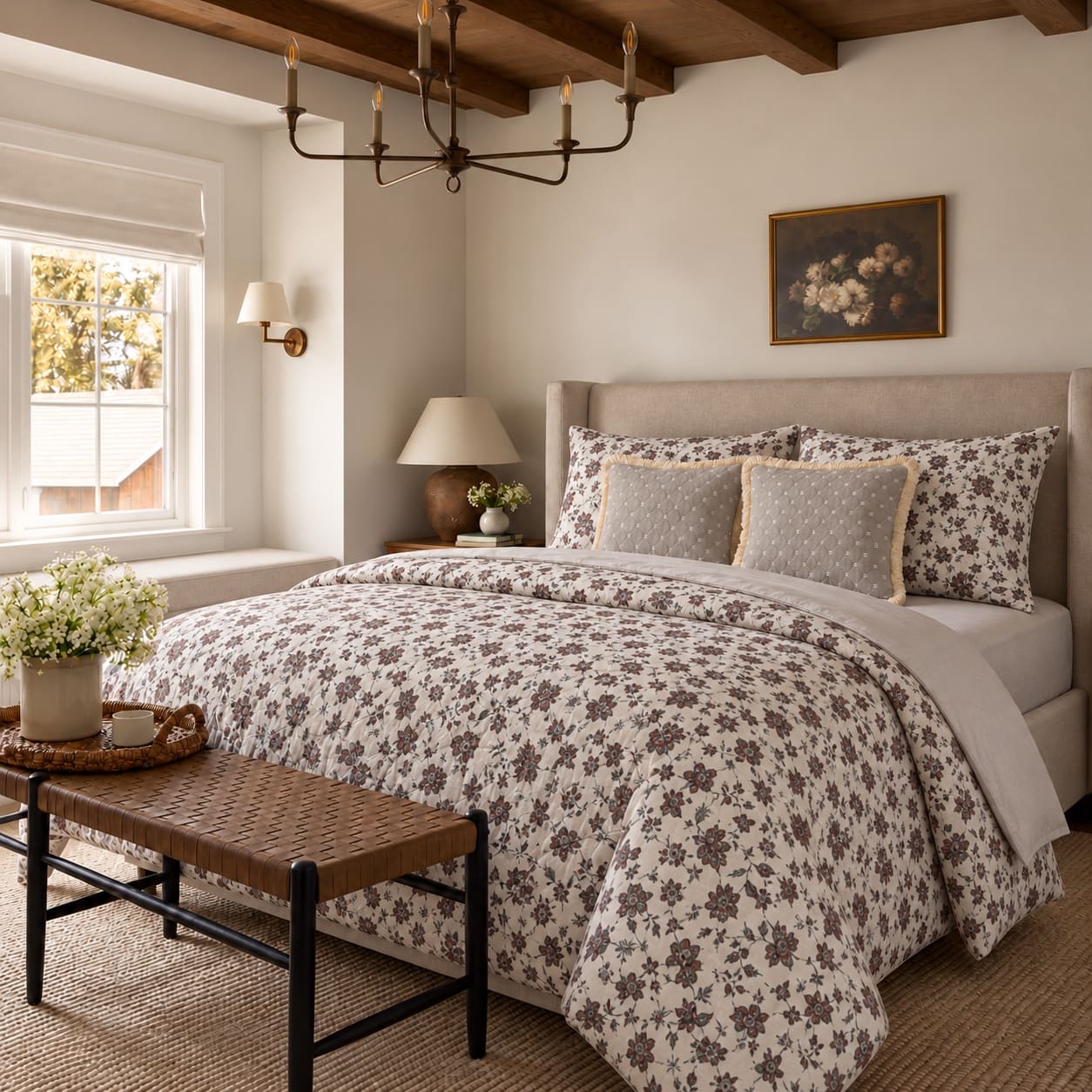Azalea Plum Floral 6-Piece King Size Comforter Bedding Set - Home Artisan