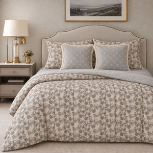 Cassia Taupe Botanical 6-Piece King Size Comforter Bedding Set - Home Artisan