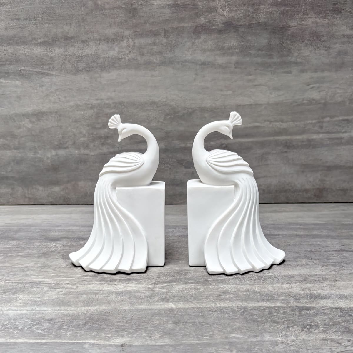 White Peacock Bookends - Home Artisan