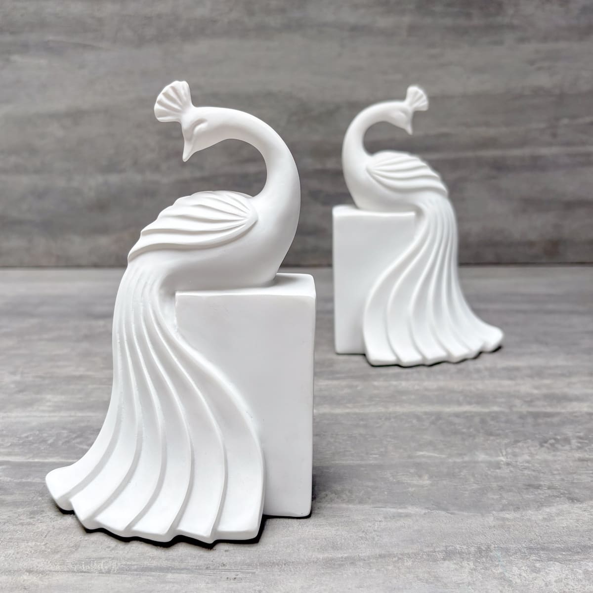 White Peacock Bookends - Home Artisan