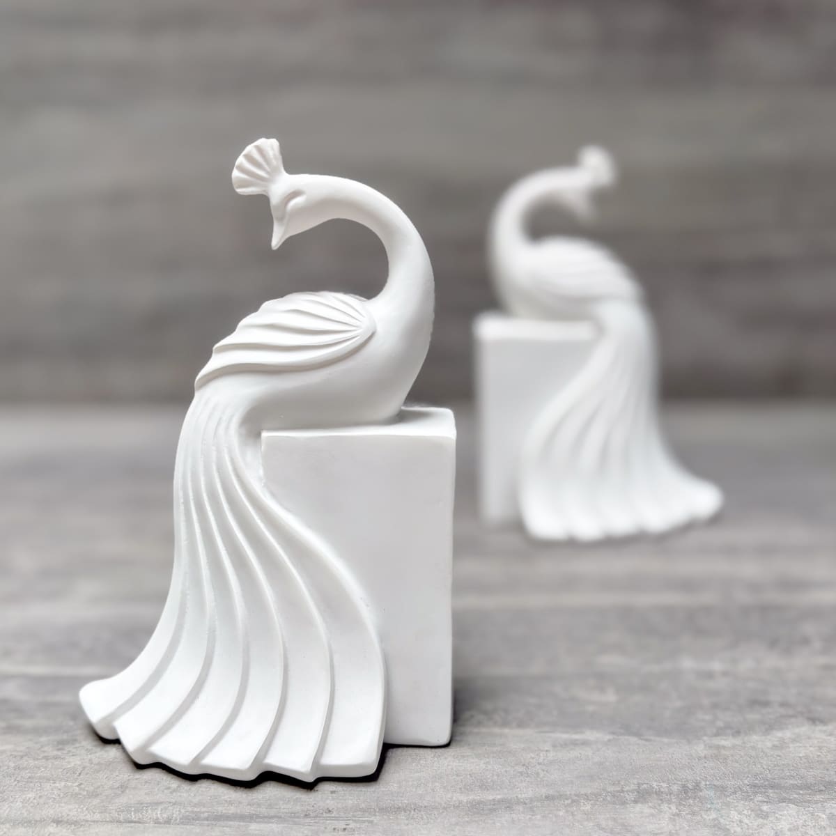 White Peacock Bookends - Home Artisan