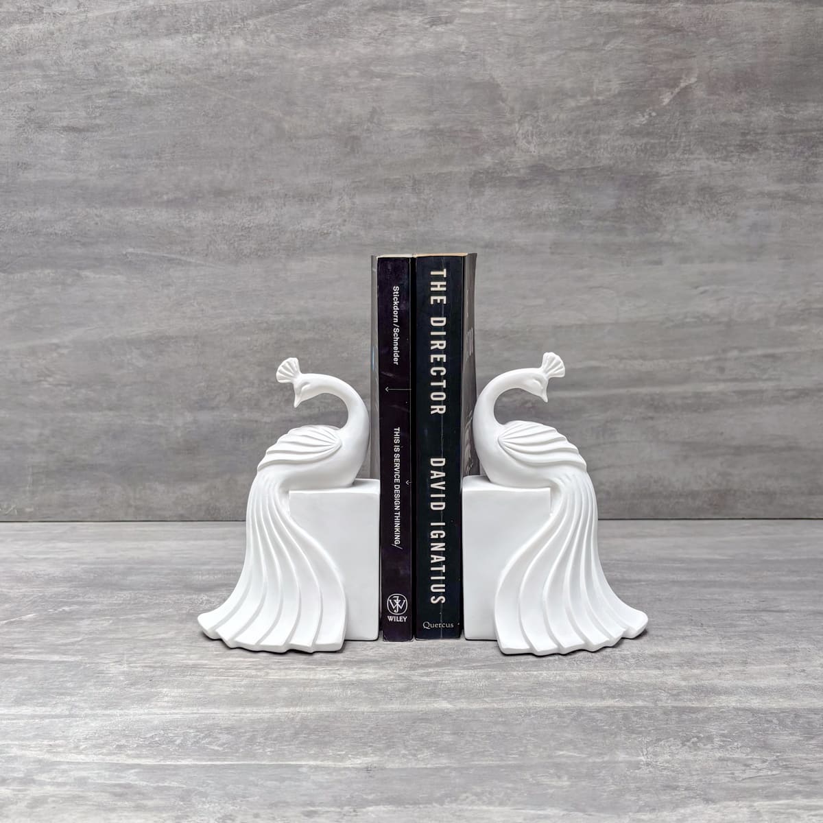White Peacock Bookends - Home Artisan