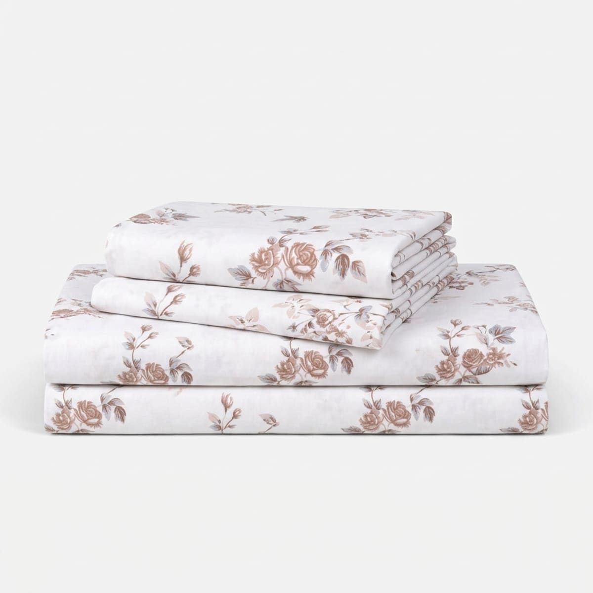 Cottage Rose Hazelnut Brown 200TC Cotton Percale Bed Sheet - Home Artisan