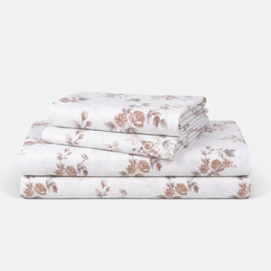 Cottage Rose Hazelnut Brown 200TC Cotton Percale Bed Sheet - Home Artisan