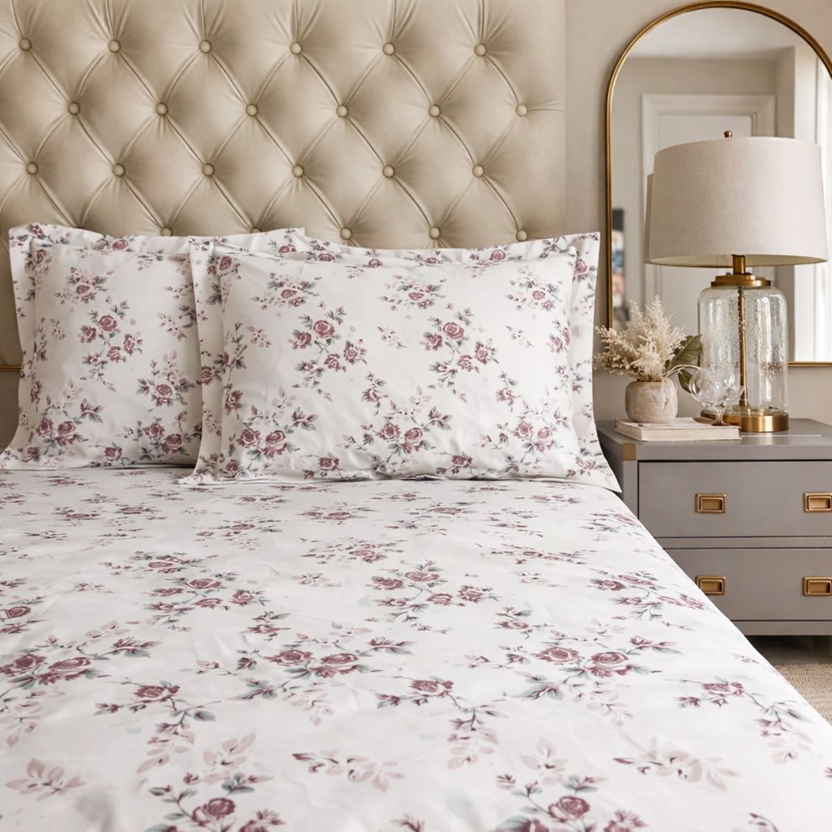 Cottage Rose Pink 200TC Cotton Percale Bed Sheet - Home Artisan