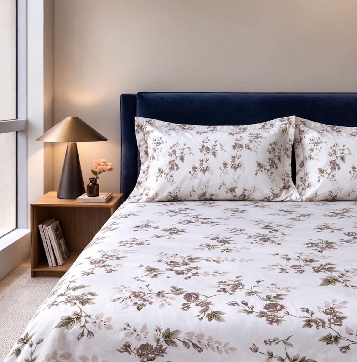 Cottage Rose Coffee Brown 200TC Cotton Percale Bed Sheet - Home Artisan