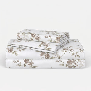 Cottage Rose Coffee Brown 200TC Cotton Percale Bed Sheet - Home Artisan