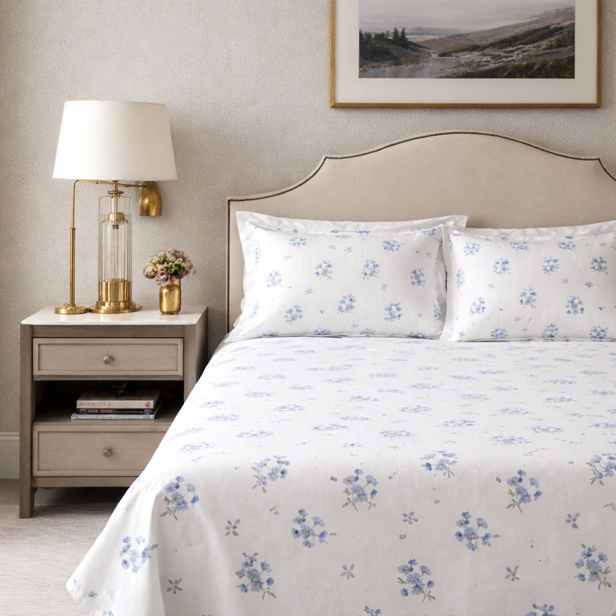 Daisy Dreams Blue 200TC Cotton Percale Bed Sheet - Home Artisan