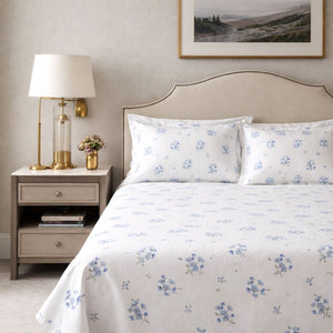 Daisy Dreams Blue 200TC Cotton Percale Bed Sheet - Home Artisan