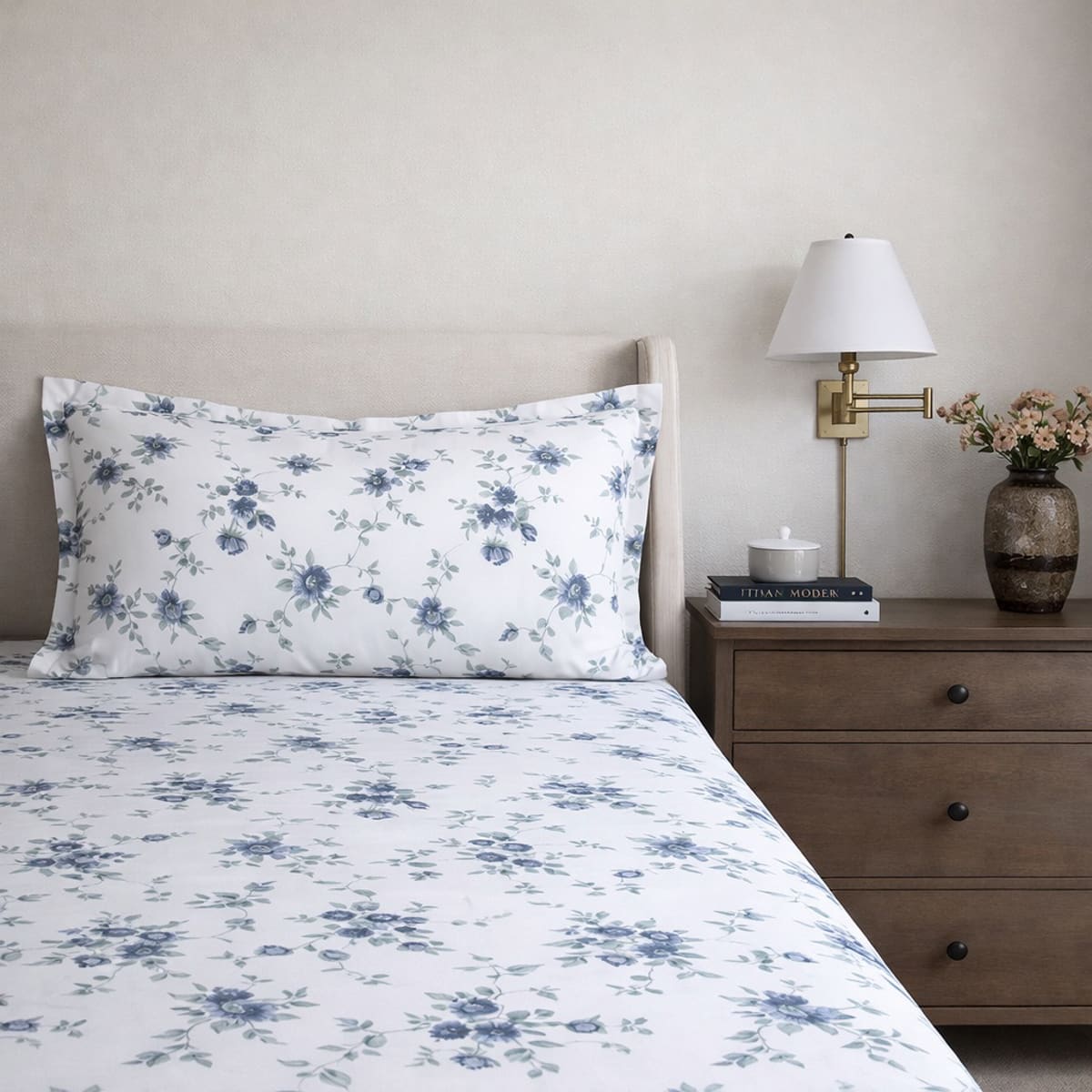 Cottage Wildflowers Blue 250TC Cotton Percale Bed Sheet - Home Artisan
