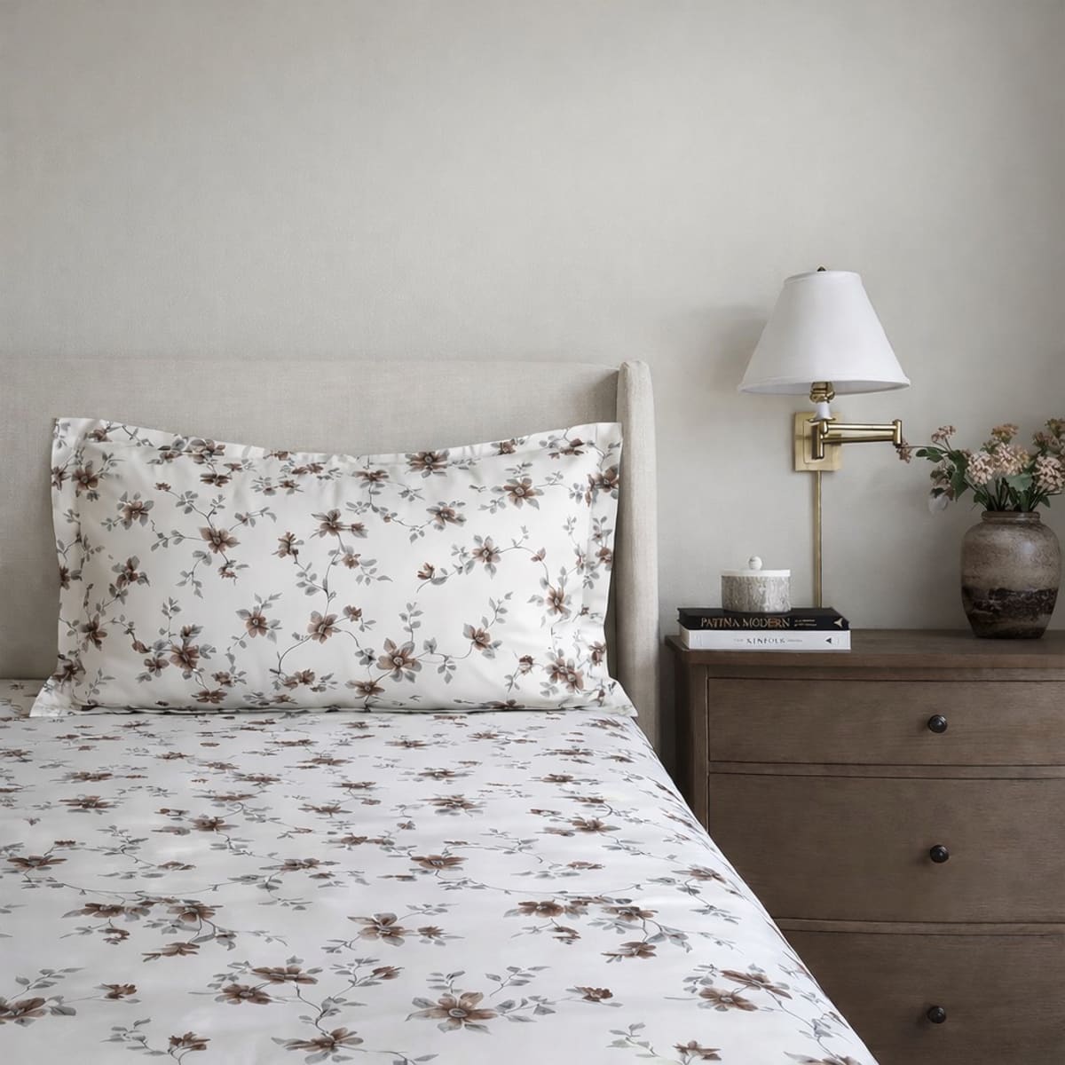 Cottage Wildflowers Brown 250TC Cotton Percale Bed Sheet - Home Artisan