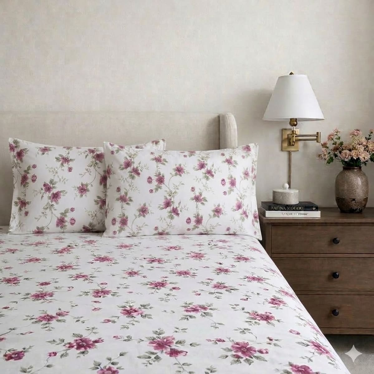 Cottage Wildflowers Pink 250TC Cotton Percale Bed Sheet - Home Artisan