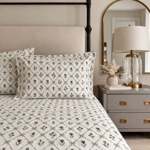 Wildflower Mesh Grey 250TC Cotton Percale Bed Sheet - Home Artisan